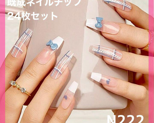 N222》既成ネイルチップ24枚セット リボン チェック ゆめかわ 量産型