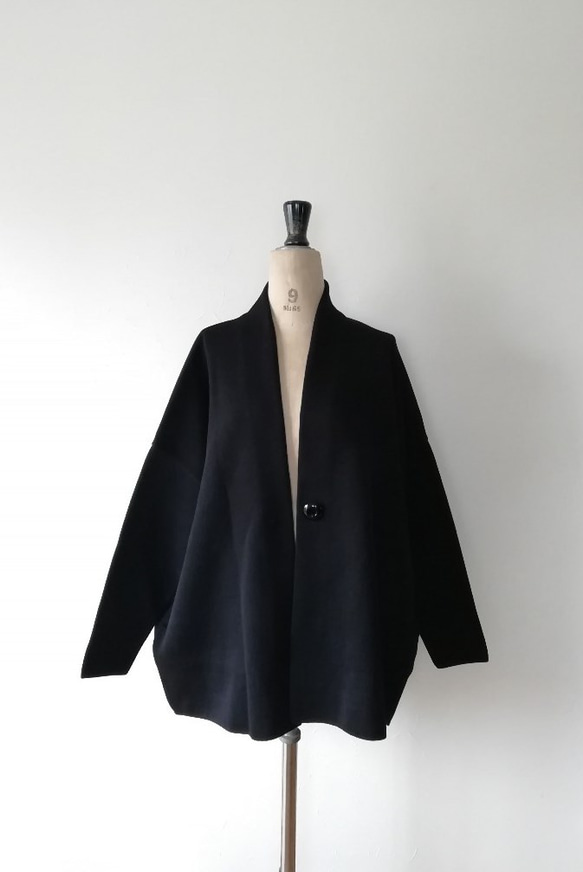 レリアン 丸襟 コクーンコート オーバーサイズ ミドル丈 ふんわり袖 11号 紺 わけあり】コットン100％ ミドル丈コクーンコート ブラック コート