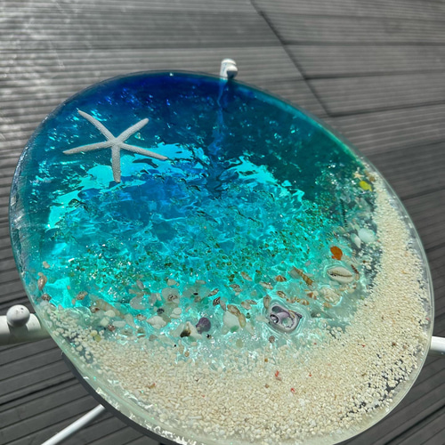 新作 ターコイズブルームーンビーチ 水紋の影 穏やかな海ガラスサイド