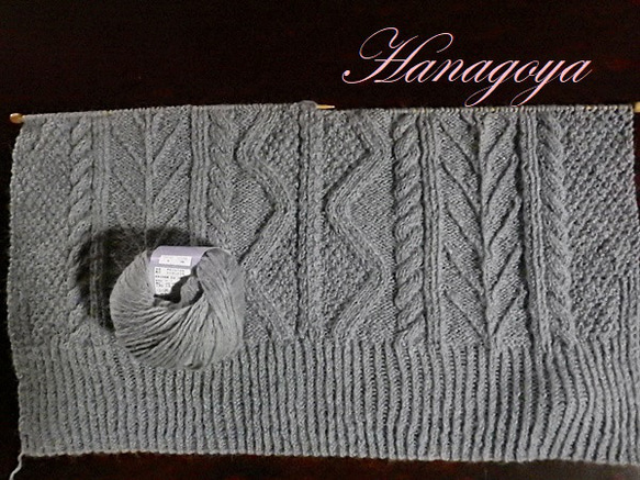 アラン編みチュニックセーター（グレー）サイズL　ハンドメイド 7枚目の画像