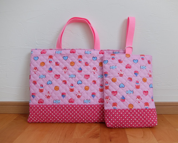 レッスンバッグ＆上履き入れ＊スイーツ＊ピンク レッスンバッグ