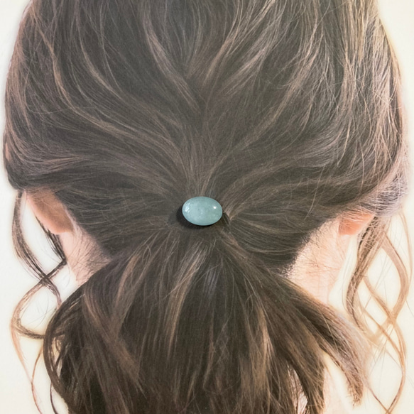 大粒 アクアマリンの髪飾り（ヘアゴム）   -Aquamarine 8枚目の画像