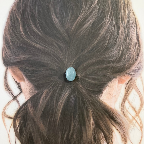 大粒 アクアマリンの髪飾り（ヘアゴム）   -Aquamarine 8枚目の画像