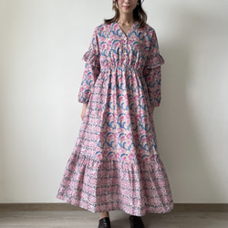 Frill Sleeve Dress / Length 128cm • • • Pink/Blue 3枚目の画像