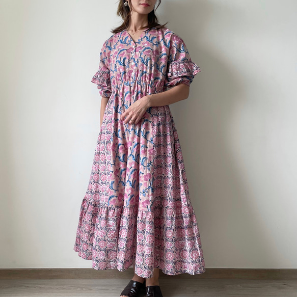 Frill Sleeve Dress / Length 128cm • • • Pink/Blue 5枚目の画像