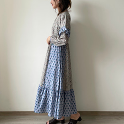 Frill Sleeve Dress / Length 128cm • • • Ash/Blue 3枚目の画像