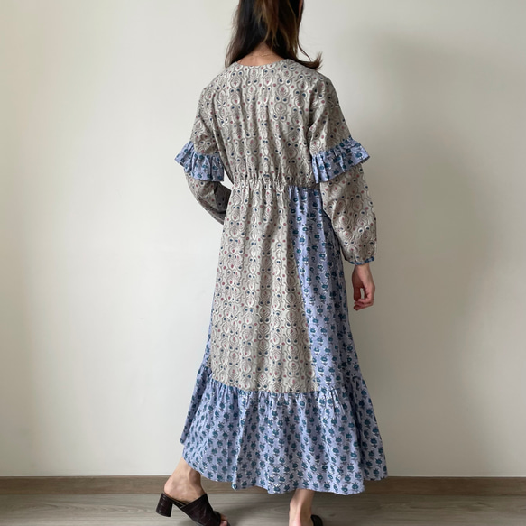 Frill Sleeve Dress / Length 128cm • • • Ash/Blue 5枚目の画像