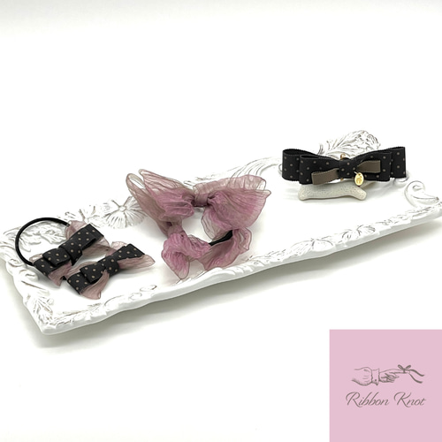 【T-251】ロゴヘアリボン　キッズヘアゴム　キッズヘアリボン ヘアリボン3点セット♡母娘シェア・プレゼント【シュシュ ヘアゴム