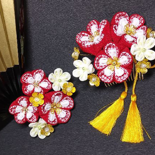 赤い鹿の子のかんざしセット かんざし さんちゃお 通販 14819985