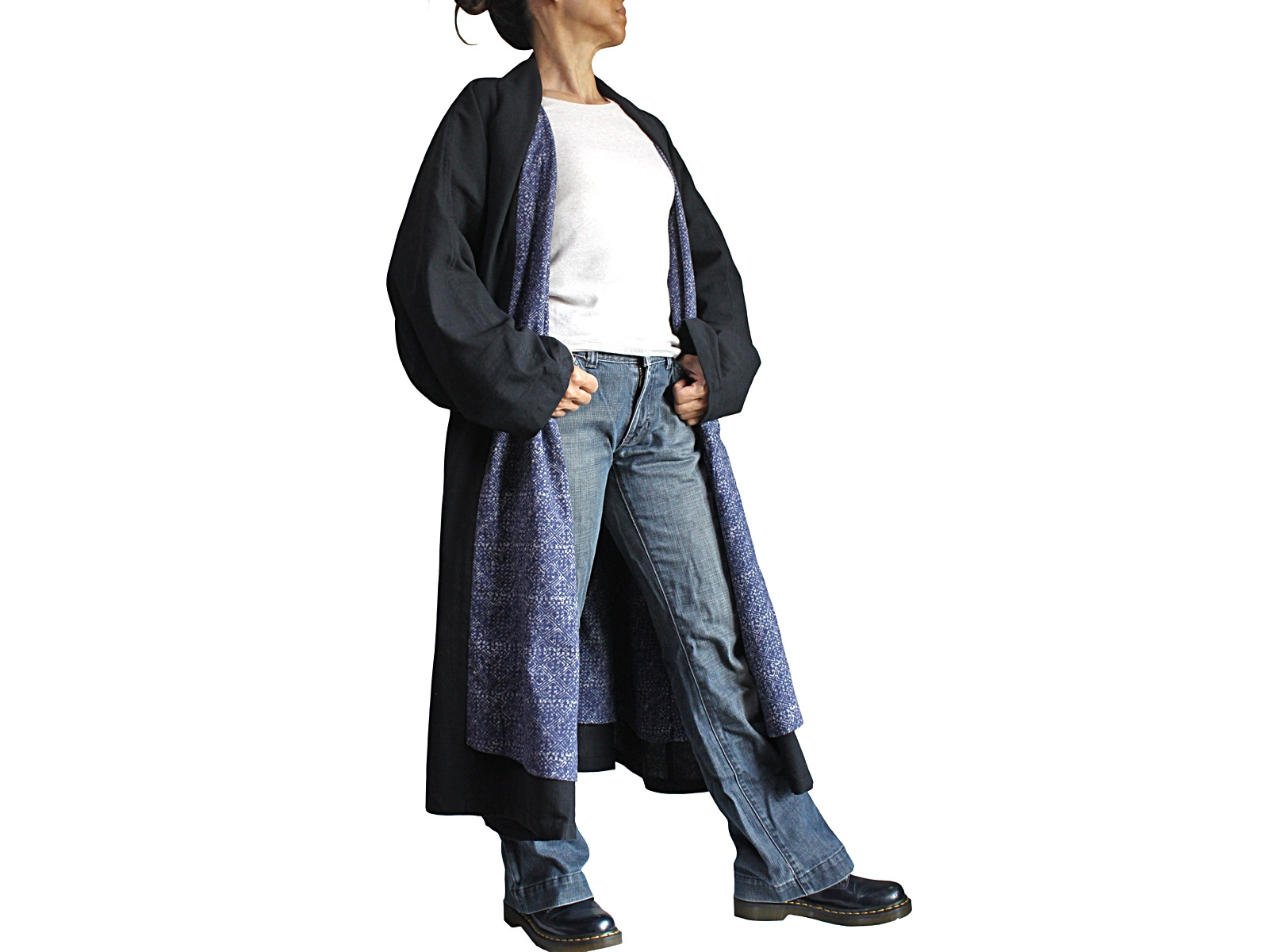 ジョムトン手織り綿和風コートモン柄プリント綿布裏地付き（JFS-171-01）