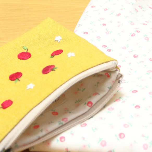 紙巾袋手工刺繡蘋果芥末黃色 第4張的照片