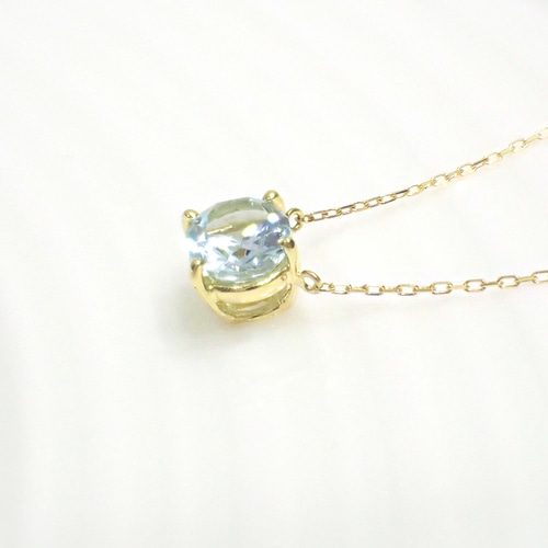 【厳選/高品質】一粒　天然 アクアマリン ネックレス 0.21ct 18金 YG