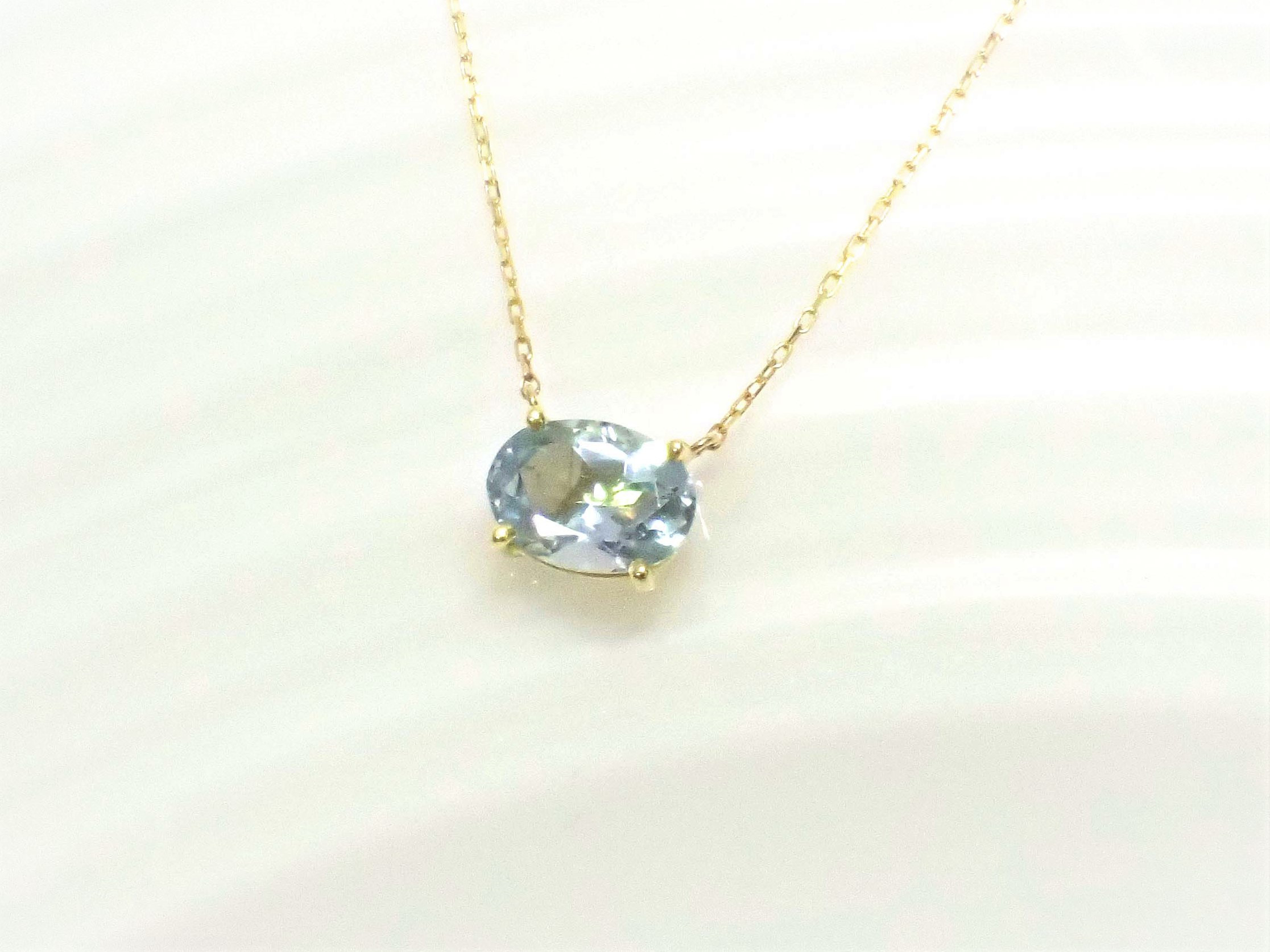 585（K14）刻印　アクアマリン宝石ネックレス　17g 東さ7-0409ア㉝ 585（K14）刻印 アクアマリン宝石ネックレス 17g 東さ7-0409ア㉝
