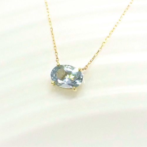 【厳選/高品質】一粒　天然 アクアマリン ネックレス 0.21ct 18金 YG