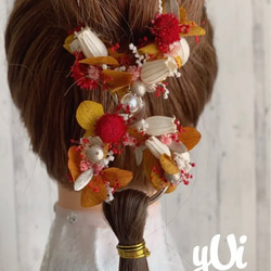 mixゴールドリボン付きレッドオレンジヘア リボン ヘアゴム 赤 オレンジ レッド ヘアアクセ サテン 大きめ