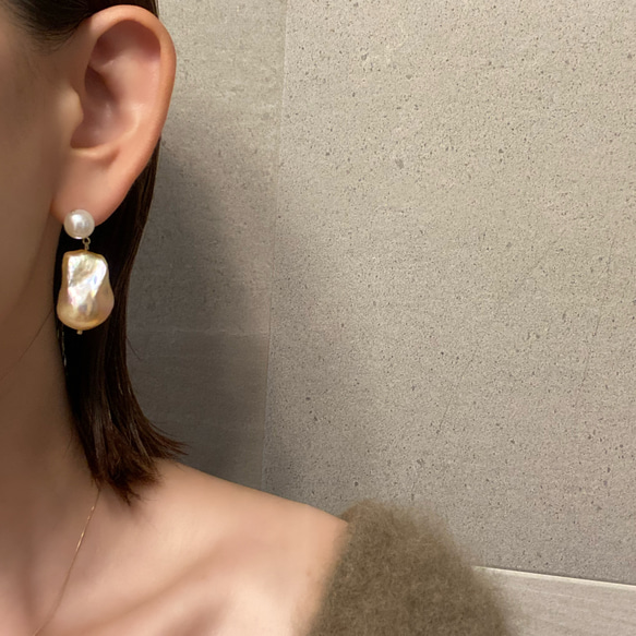 つるつるたまご ナチュラル オイスターバロックパール ピアス 