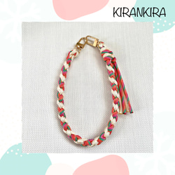 タッセル付き＊パラコードのスマホハンドストラップ4つ編み（ピンク