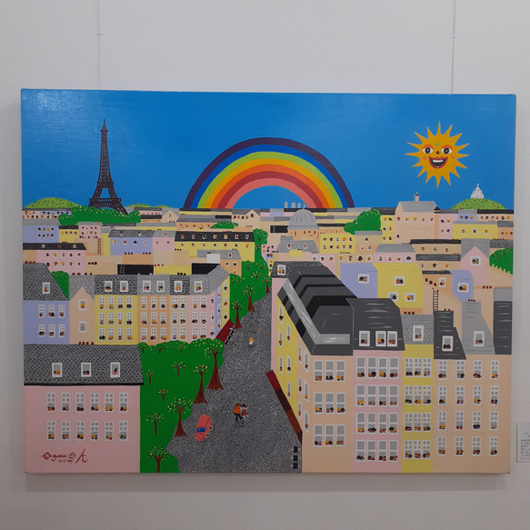 ハッピーあっぷるちゃん　油絵　画家　小楠アキコ作品　20×20cm　キャンバス ハッピーあっぷるちゃん油絵画家小楠アキコ作品20×20cmキャンバス