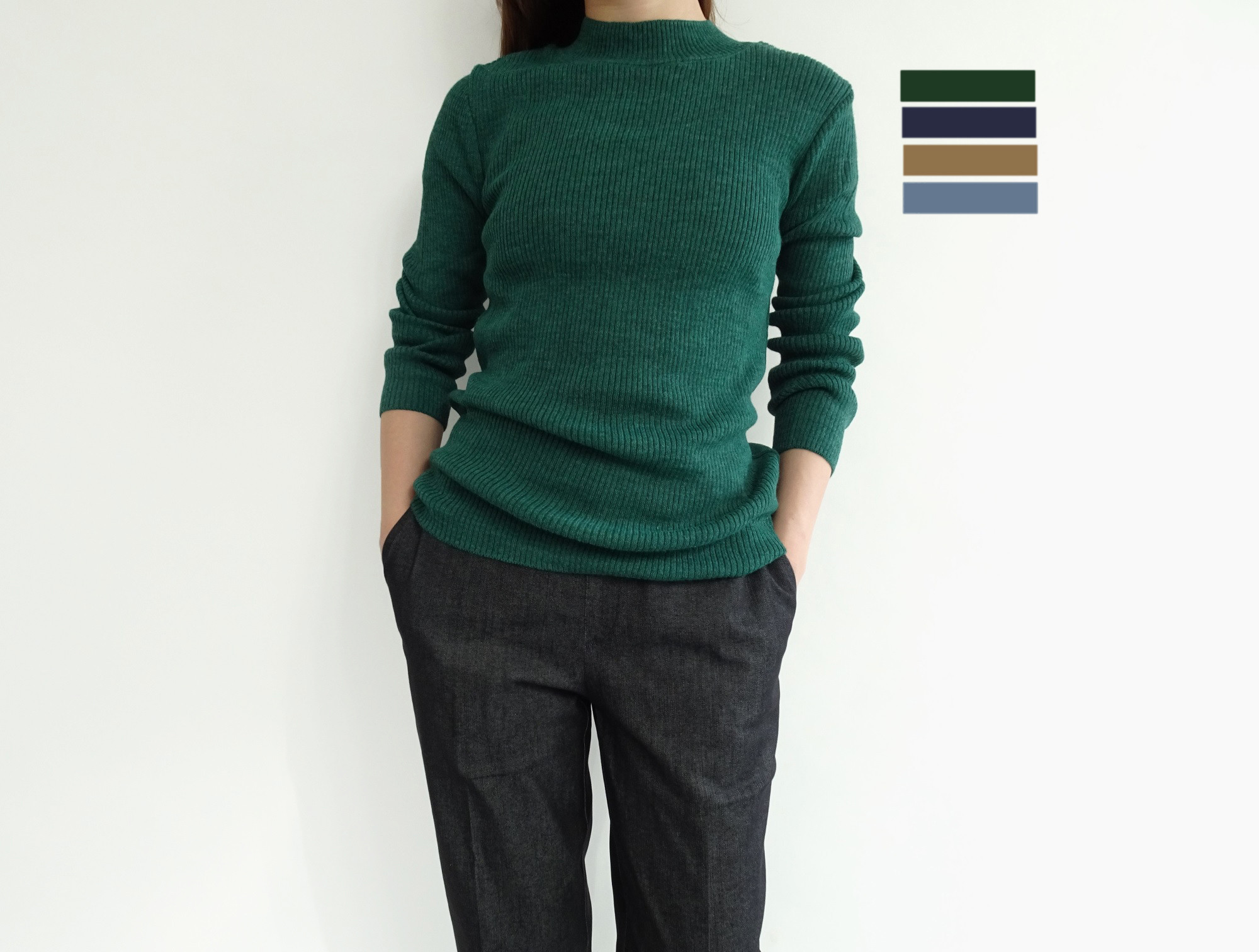 ＜秋冬のインナー福袋＞2着でお得、ボトルネックリブニットプルオーバー日本製