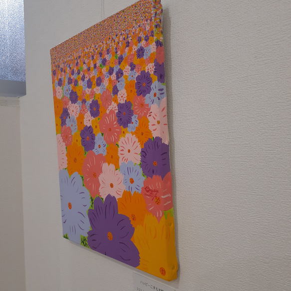 ハッピーコスモス畑F6号キャンバスアクリル絵の具画家小楠アキコ作品