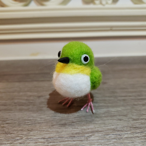 羊毛フェルト 鳥 置物 メジロ ツインズ 2羽のメジロちゃん