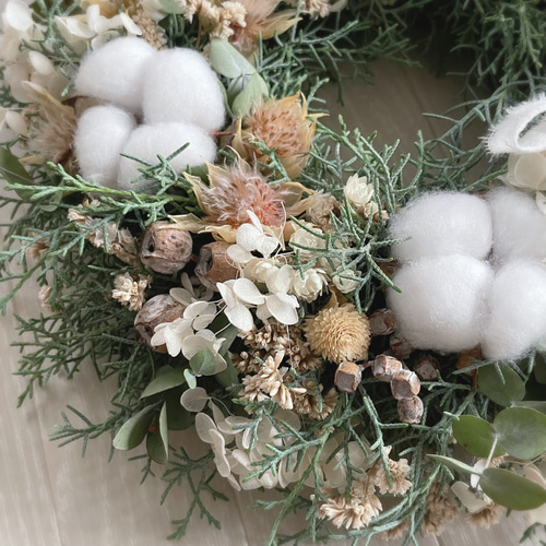 30㌢ コットンフラワーのWhiteリース リース flower32n 通販｜Creema  