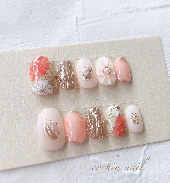 ぷっくりフラワーネイル 成人式ネイルチップ ブライダルネイル ネイル  