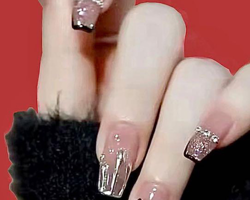 ネイルチップ 24個入り リボン付き N243》既成ネイルチップ24枚セット ピンク リボン 黒 量産型 スクエア