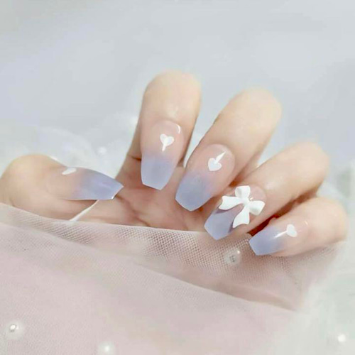 N245》既成ネイルチップ24枚セット 水色 リボン ハート グラデーション