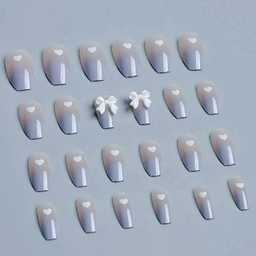 N245》既成ネイルチップ24枚セット 水色 リボン ハート グラデーション