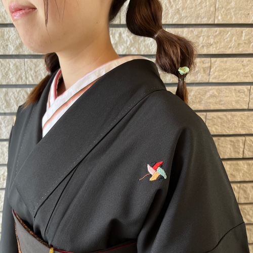 SALE>着物4点セット<袷着物＋リバーシブル半幅帯＋半襟＋帯飾り
