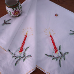 ドイツの手仕事/素敵なボタニカル 青糸手刺繍 テーブルセンターと