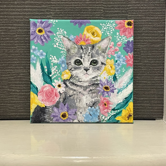 花畑と猫 ハンドメイド 絵画 絵画 しまねこ 通販 19032541