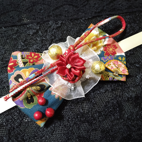 送料込☆ペット用アクセサリー犬用ヘッドドレス（バレッタ）「和柄緑