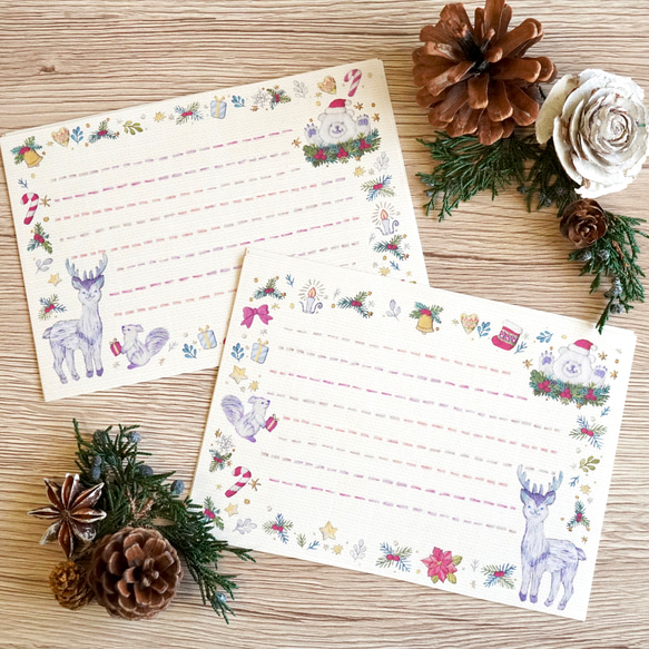 くらら様用ページ[便箋4枚] ✳︎動物刺繍✳︎Happy Christmas シロクマ、トナカイ、白い子リスのクリスマス 3枚目の画像