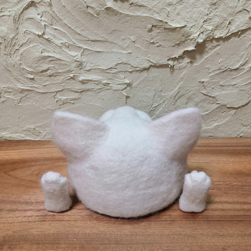 ブライス帽子 羊毛フェルト 白猫帽子 猫手手袋 羊毛フェルト 黒天丸