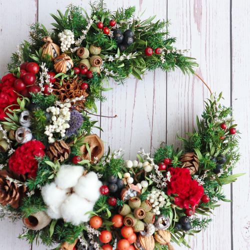 花材付き】三日月クリスマスリース 動画レッスンキット キット