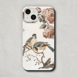 スマホケース / ヨハン・テイラー「アオガラとヨーロッパシジュウカラ」 iPhone 全機種対応 小鳥 野鳥 花 レトロ 1枚目の画像