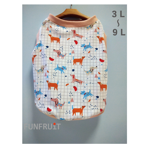 3L～9L】【フランス製 生地】犬柄Tシャツ（タンクトップ