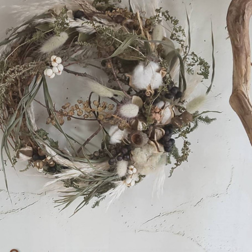 コットン&パンパス ドライフラワーリース リース fu.wa.ran＊botanical