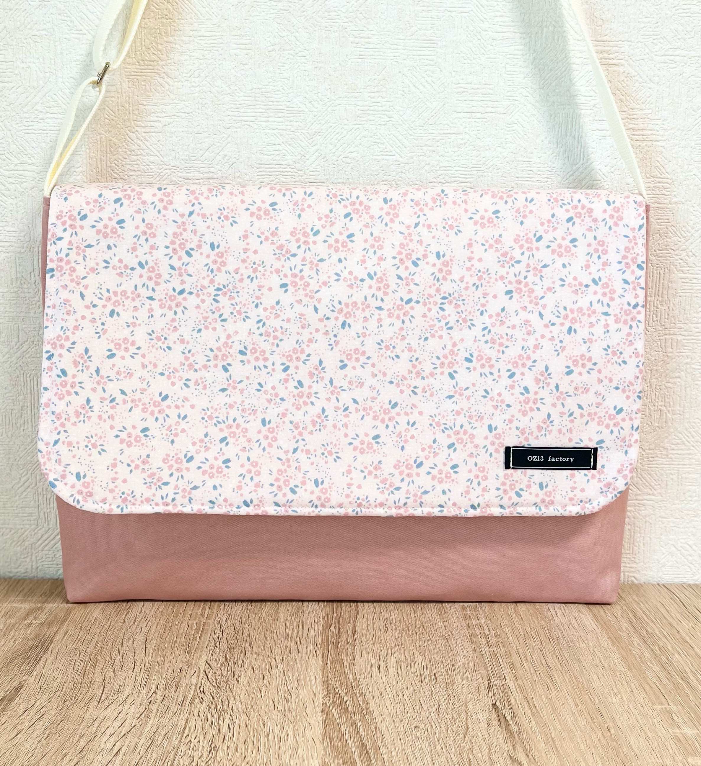 図書袋　ピンク小花柄×フレンチローズ