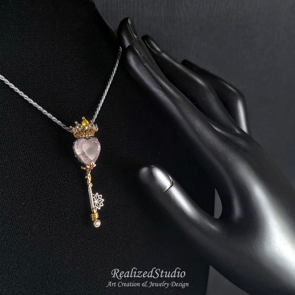 魔法精靈 / 甜心公主 皇冠造型鑰匙吊墜 - 粉水晶.14K黃金.S925銀 第6張的照片