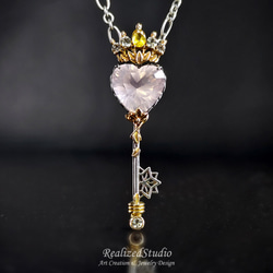 甜心公主 | 冠冕愛心造型鑰匙吊墜 - 粉水晶.14K黃金.S925銀 第9張的照片