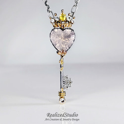 魔法精靈 / 甜心公主 皇冠造型鑰匙吊墜 - 粉水晶.14K黃金.S925銀 第1張的照片