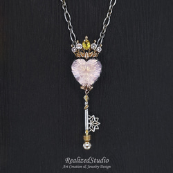 魔法精靈 / 甜心公主 皇冠造型鑰匙吊墜 - 粉水晶.14K黃金.S925銀 第2張的照片