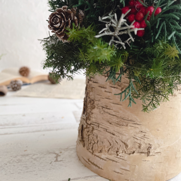 大人可愛いクリスマスツリー＊40cm＊プリザーブド&白樺の卓上サイズ 4枚目の画像