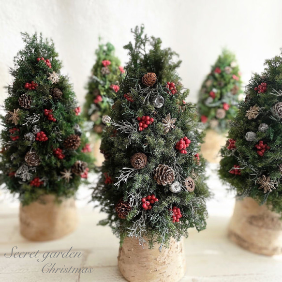 大人可愛いクリスマスツリー＊40cm＊プリザーブド&白樺の卓上サイズ 7枚目の画像
