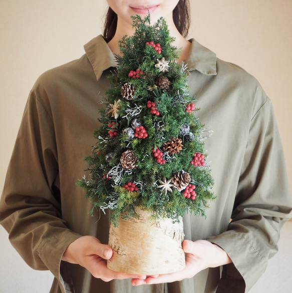大人可愛いクリスマスツリー＊40cm＊プリザーブド&白樺の卓上サイズ 9枚目の画像