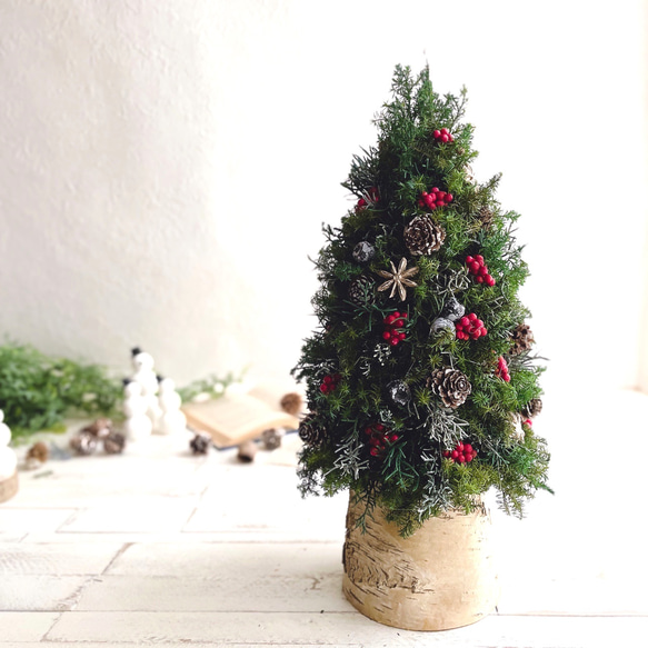 大人可愛いクリスマスツリー＊40cm＊プリザーブド&白樺の卓上サイズ