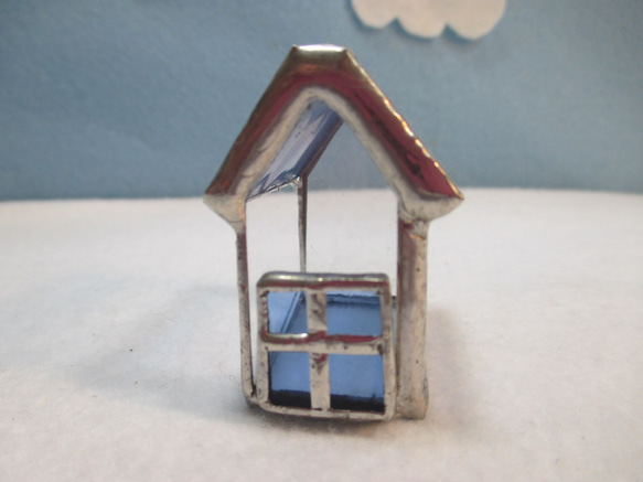 15　ガラスの小さなおうち　ｽﾃﾝﾄﾞｸﾞﾗｽ　ブルー屋根の家　ミニハウス 4枚目の画像